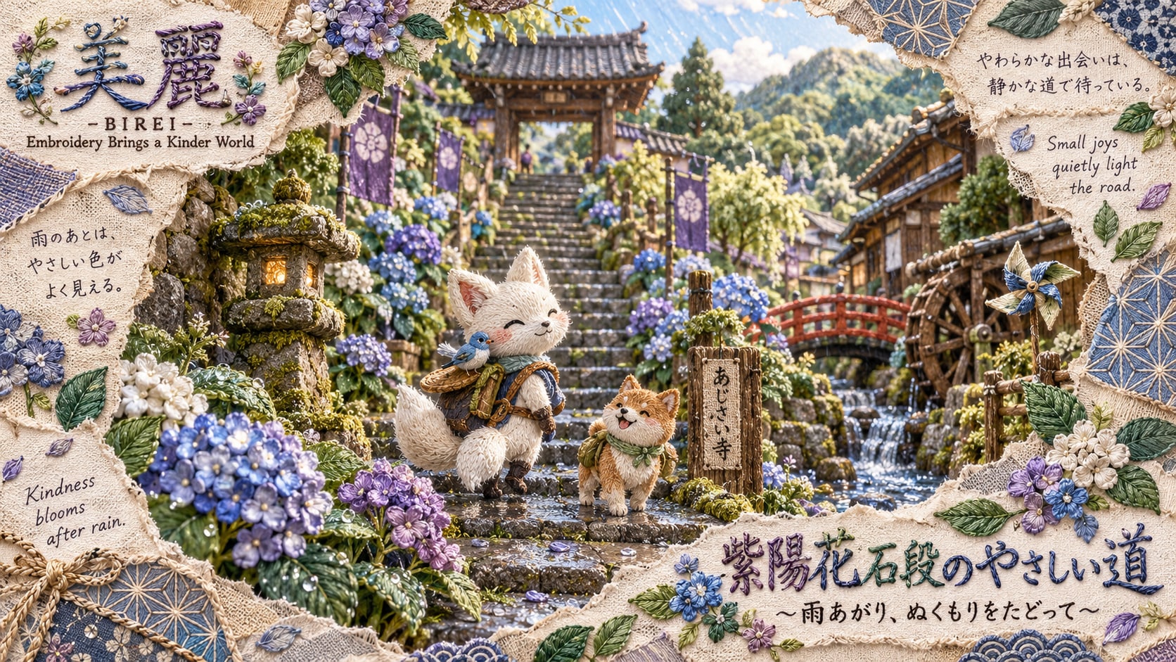 The Gentle Hydrangea Stairway — Following Warmth After the Rain  After the rain, gentle colors becom | の人気AIイラスト・グラビア