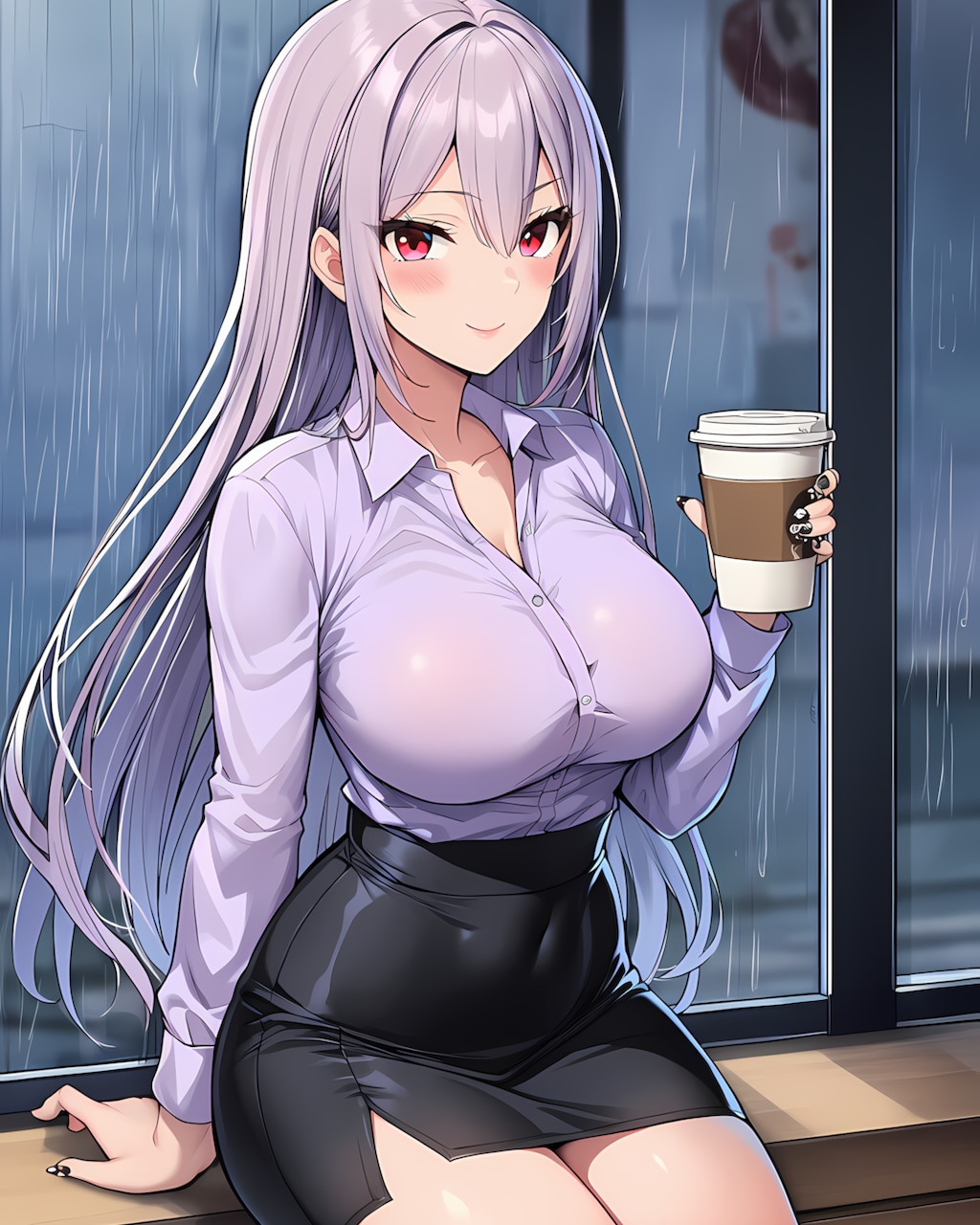 サロン休憩☕️ペールラベンダーシャツのお姉さん💜