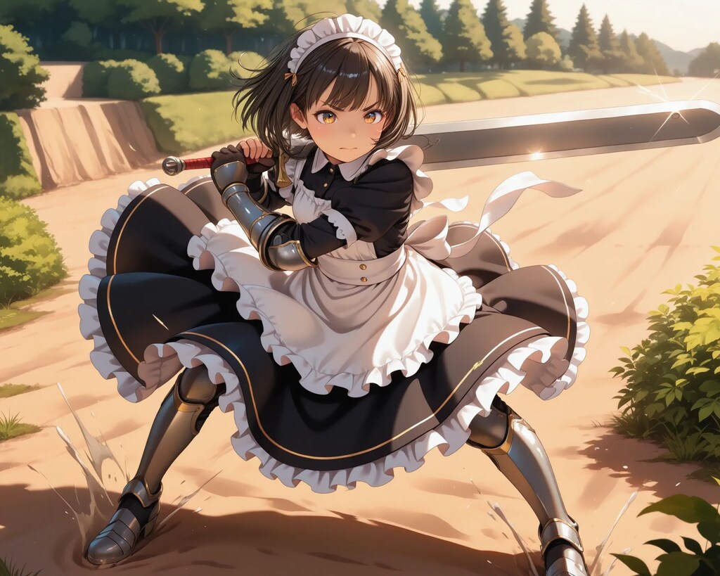 大剣を構えるメイドさん