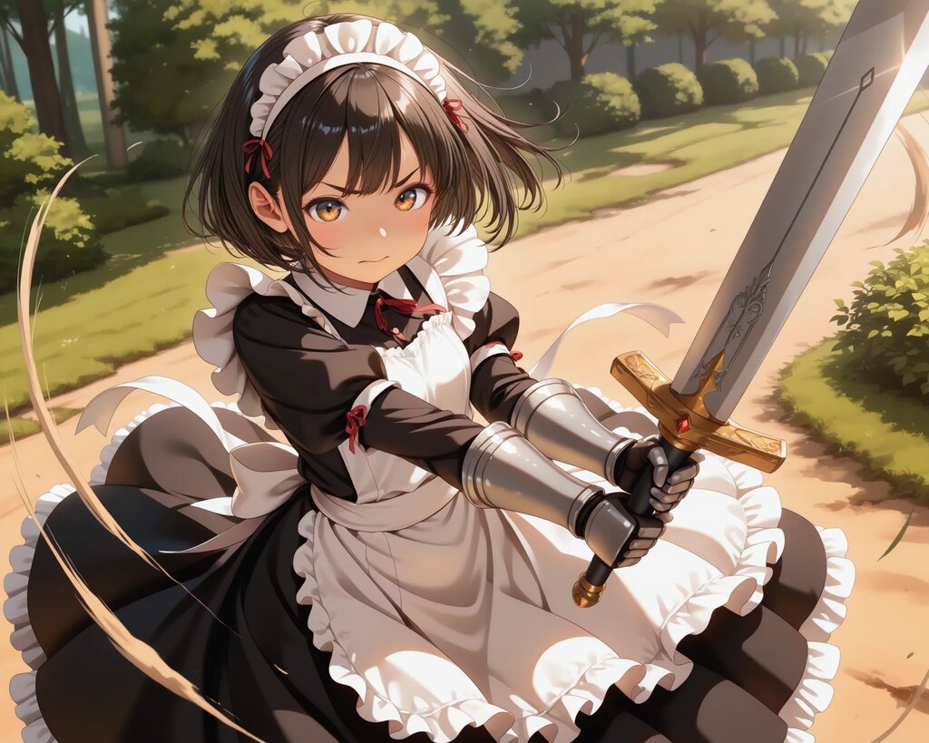 大剣を構えるメイドさん