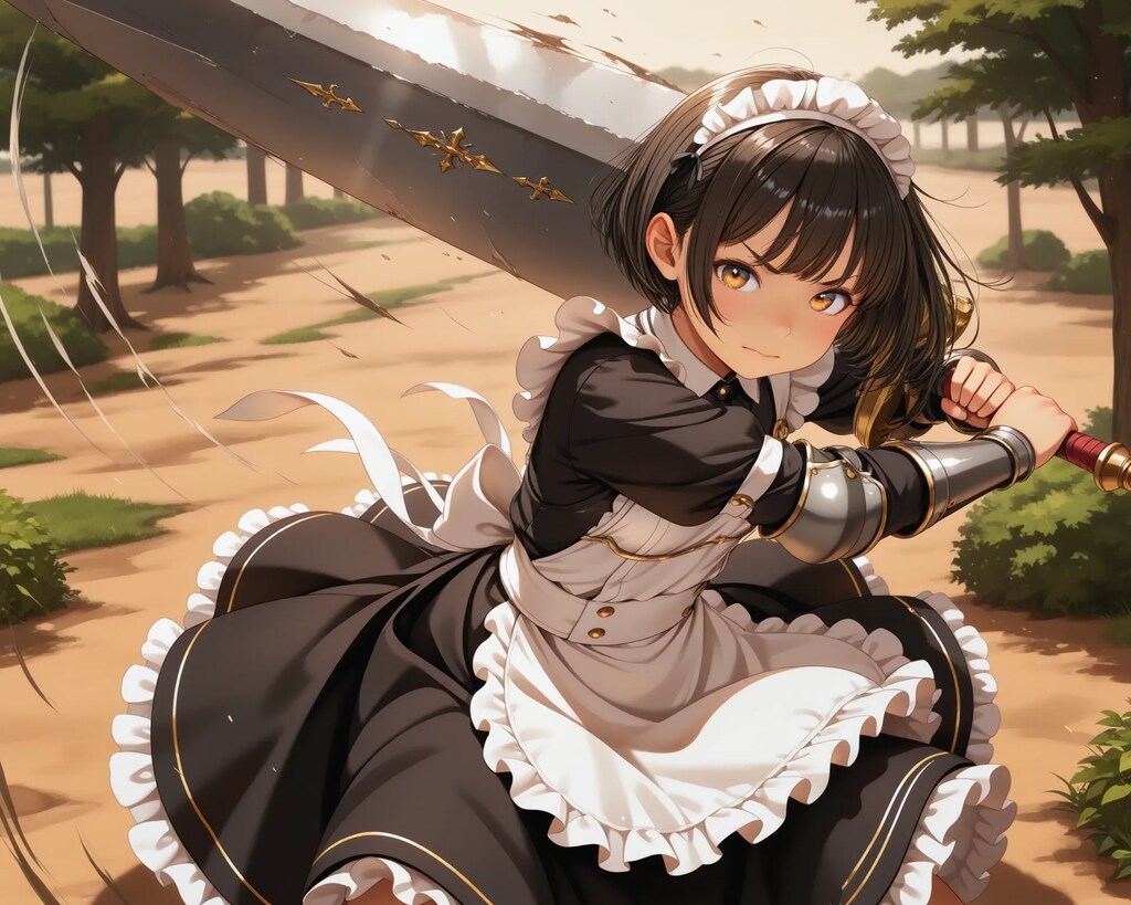 大剣を構えるメイドさん