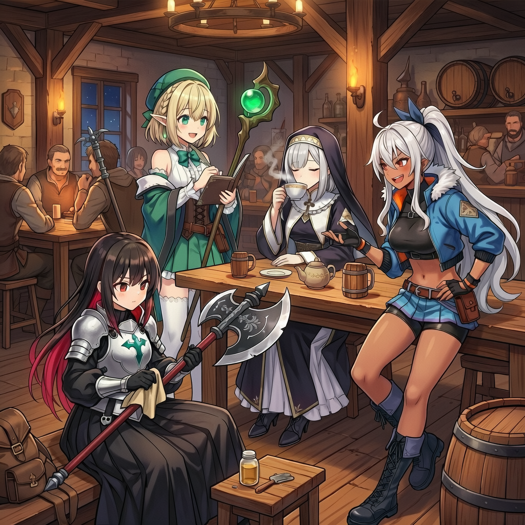 ファンタジーチーム in 冒険者の宿 | の人気AIイラスト・グラビア