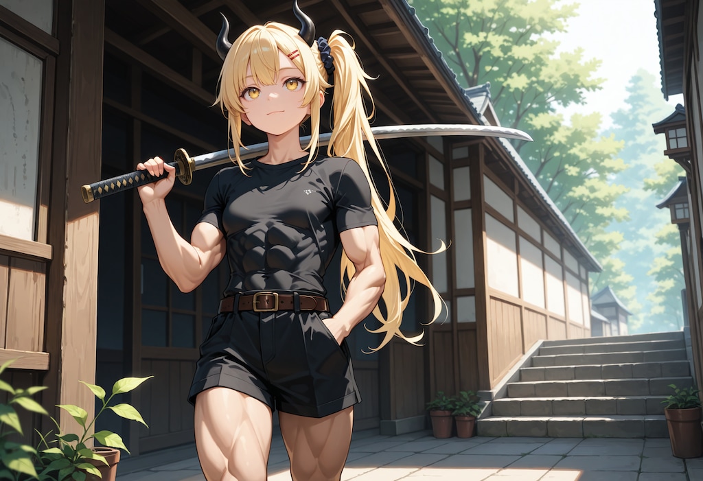 夏の街を歩く女鬼高生さん