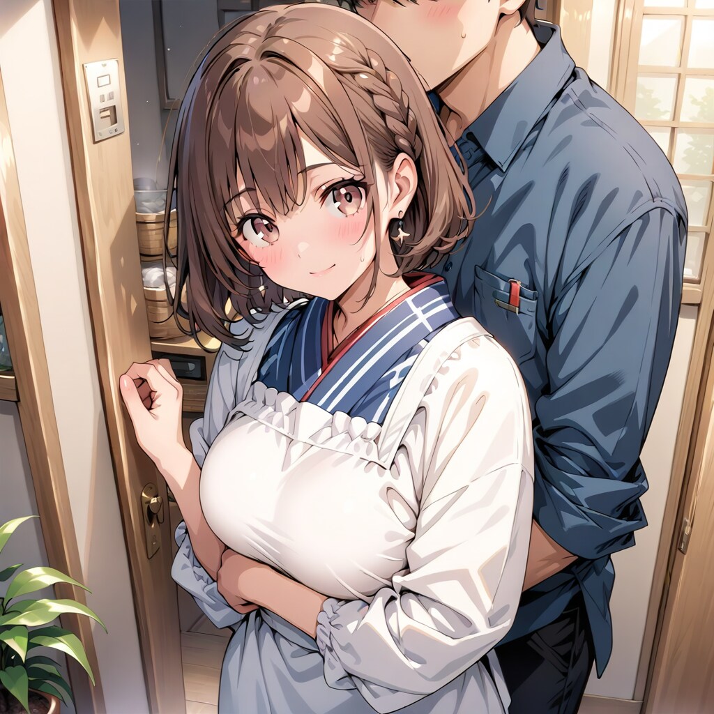 割烹着の妻　帰ってくるなり抱きしめるんだから | の人気AIイラスト・グラビア