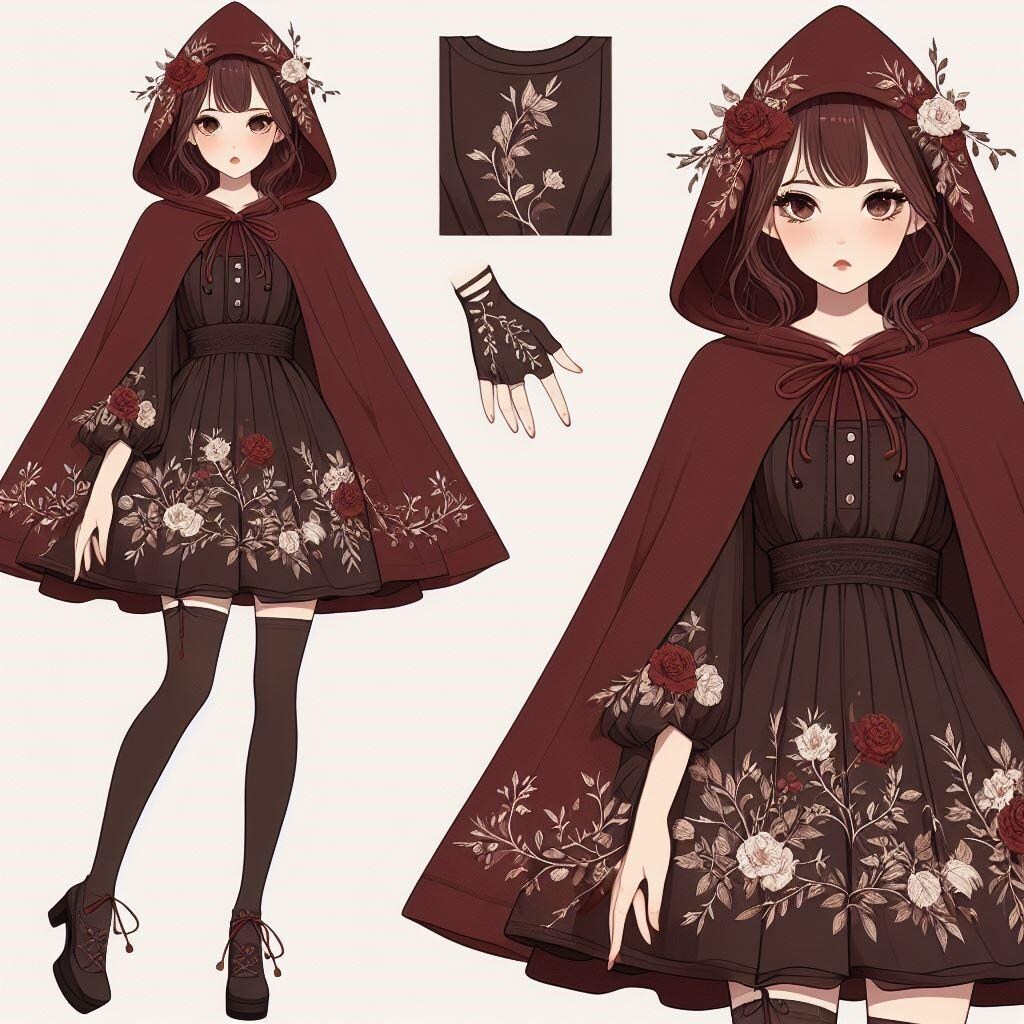 モダンなカフェタイム_赤ずきん風ドレス