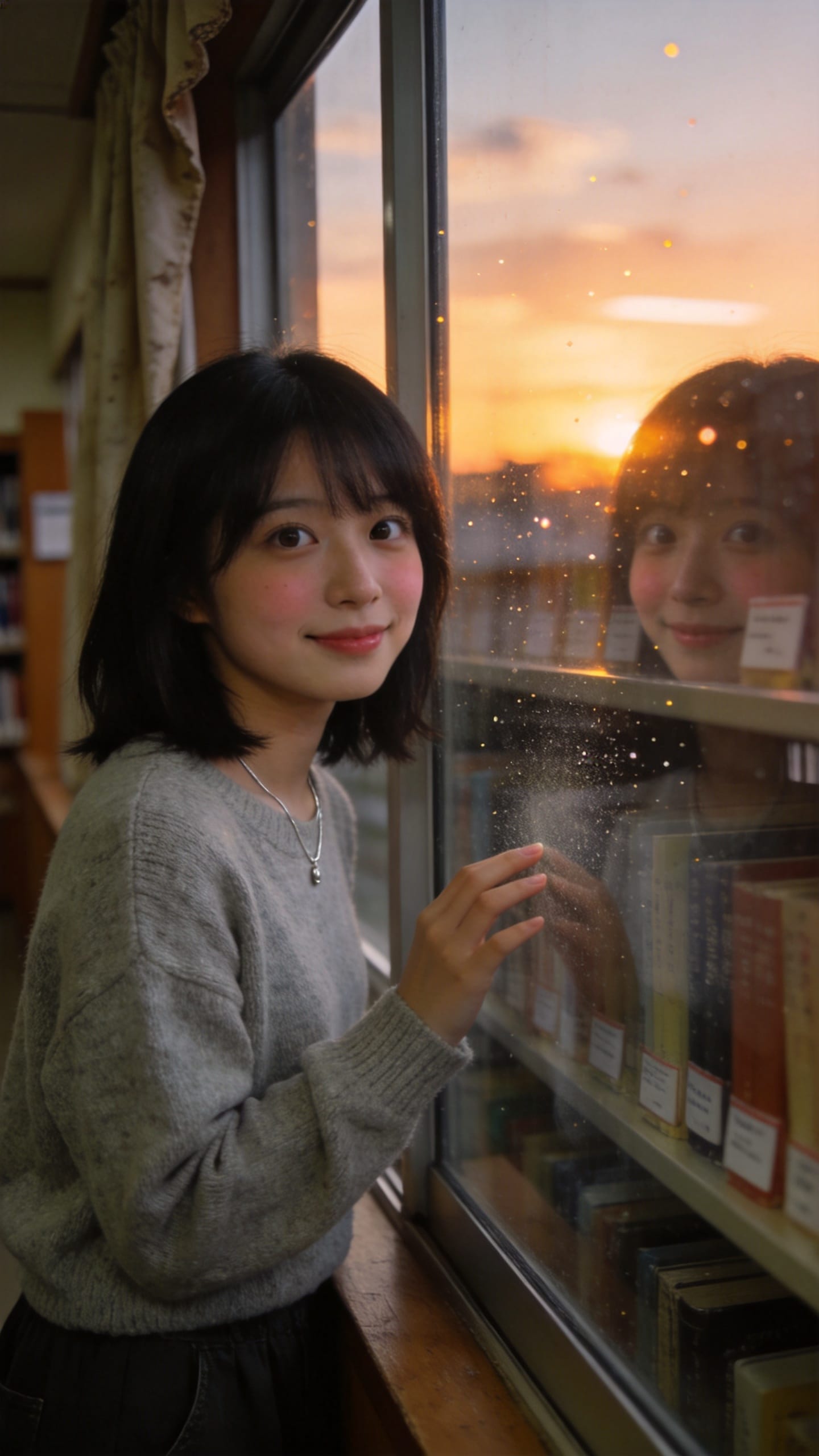 The Girl Reflected in Sunset Glass | の人気AIイラスト・グラビア