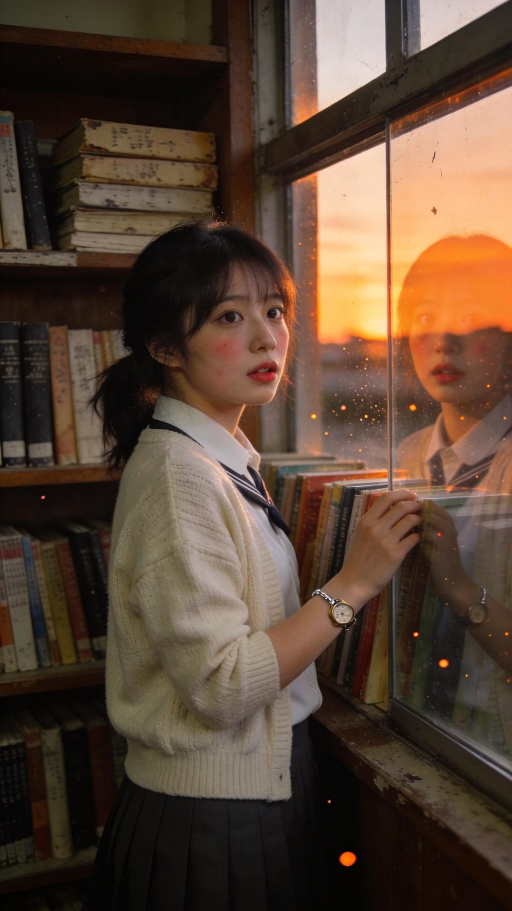 The Girl Reflected in Sunset Glass