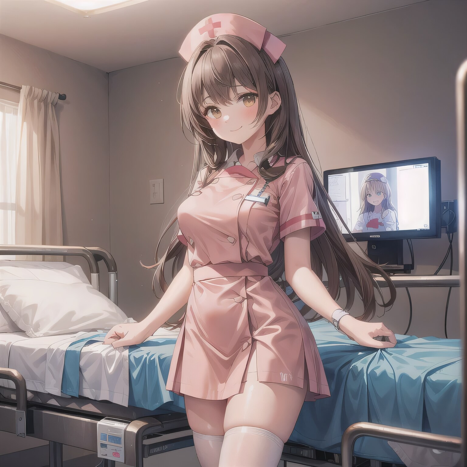 茶髪ロングで看護服の少女 | の人気AIイラスト・グラビア