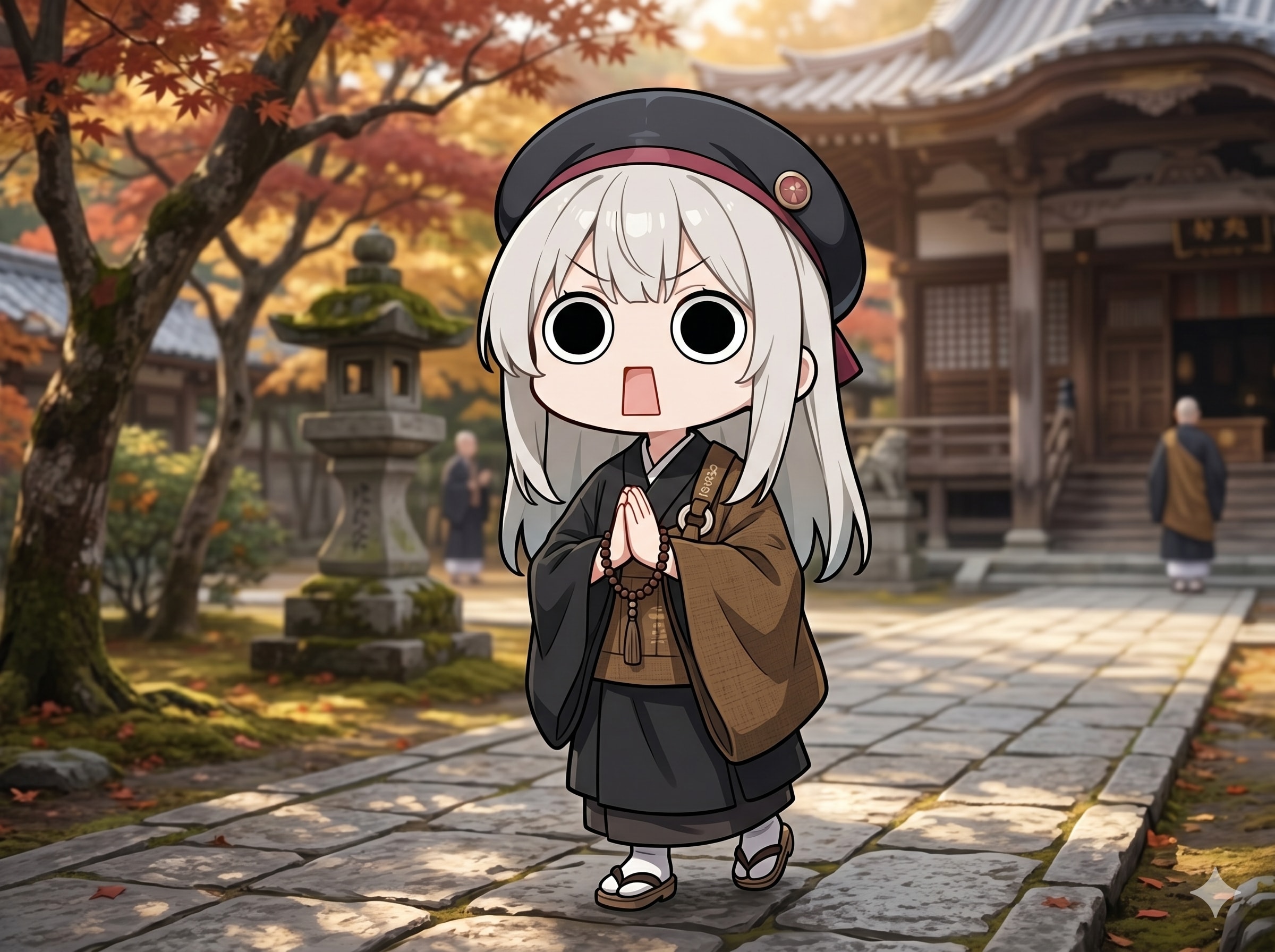 寺院から帰って行くえらいこっちゃ嬢