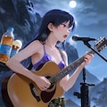 月夜の岩山でギターを弾く千早(PixAI版) 4枚目