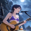 月夜の岩山でギターを弾く千早(PixAI版) 2枚目