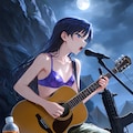 月夜の岩山でギターを弾く千早(PixAI版) 3枚目