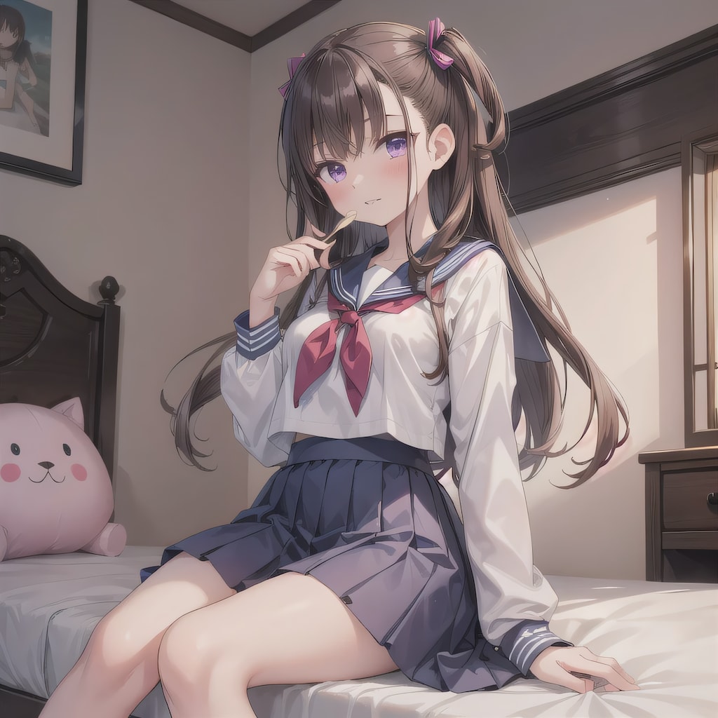 黒髪ツインテで寝室の少女３