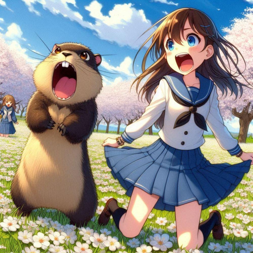アニメ風、春桜の制服マーモット
