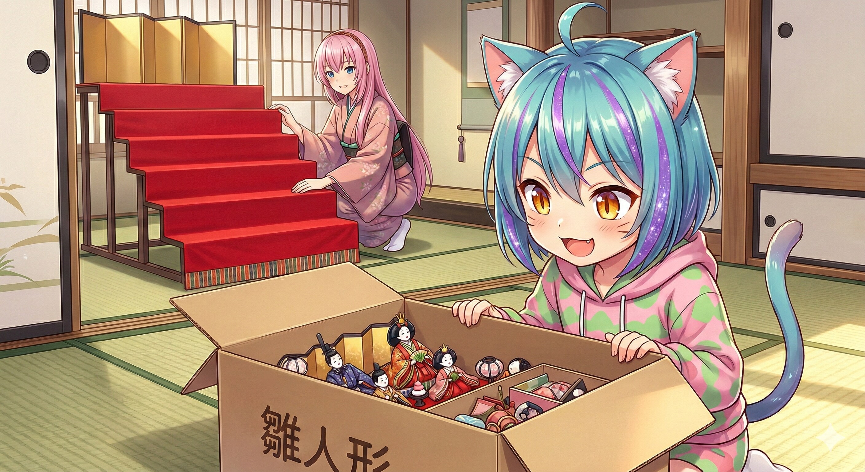 ミケちゃん ひな人形とご対面🎎