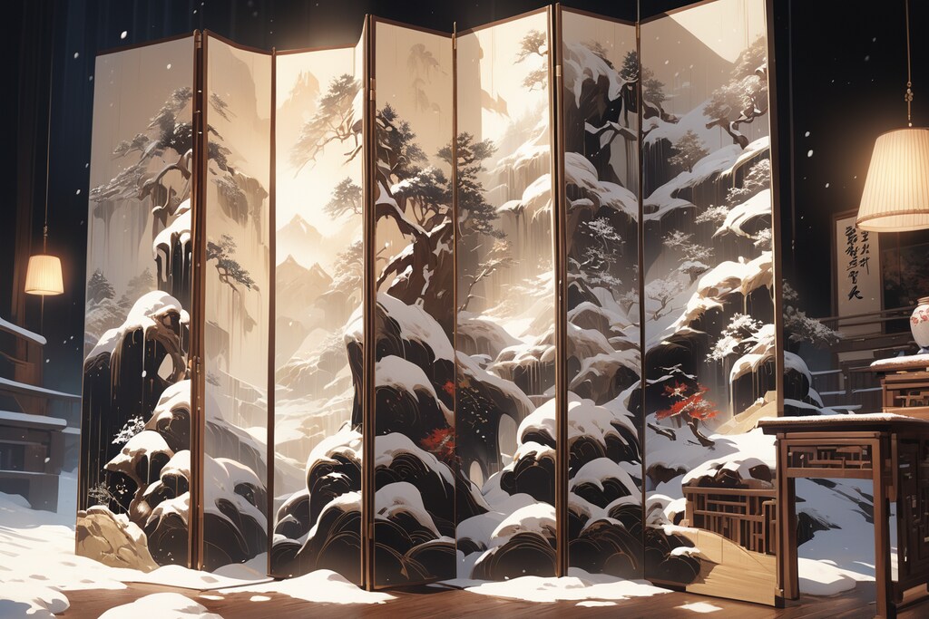 -雪景色屏風-