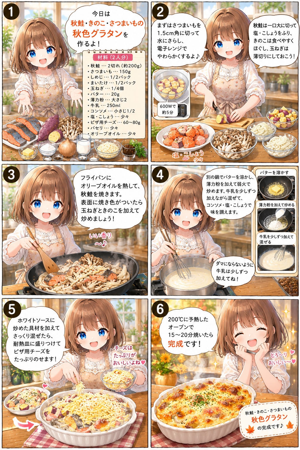 秋鮭・きのこ・さつまいもの秋色グラタン