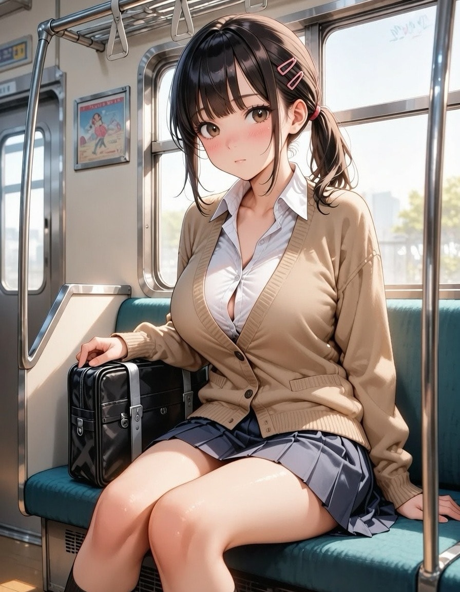 巨乳JKガン見したら、めっちゃ怪しまれたから、、 | の人気AIイラスト・グラビア