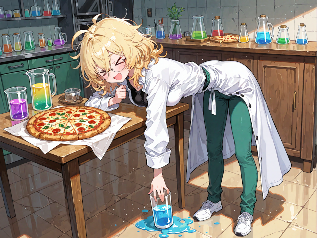 ピザと爆発についての研究する理久さん