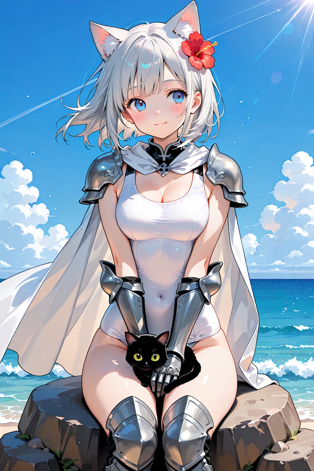 ねこみみナイトさんと海