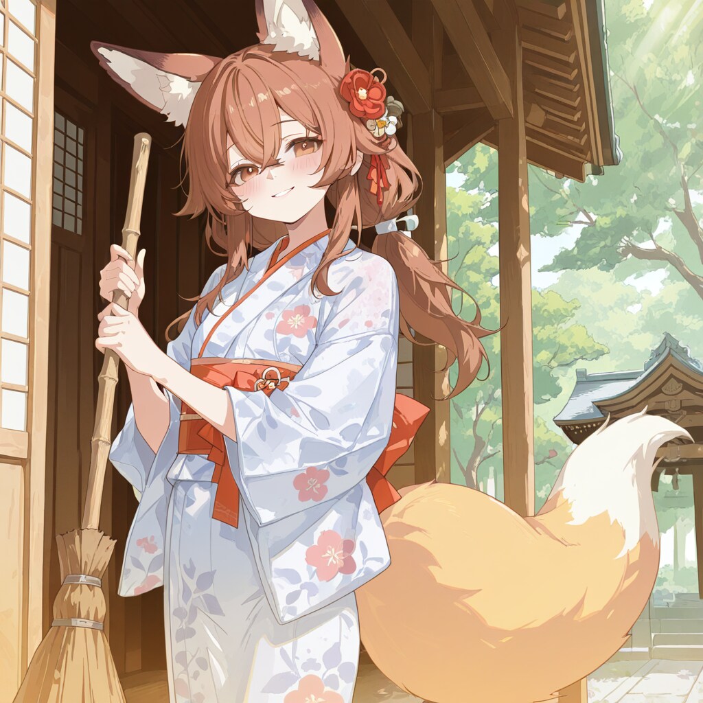 神社で掃除
