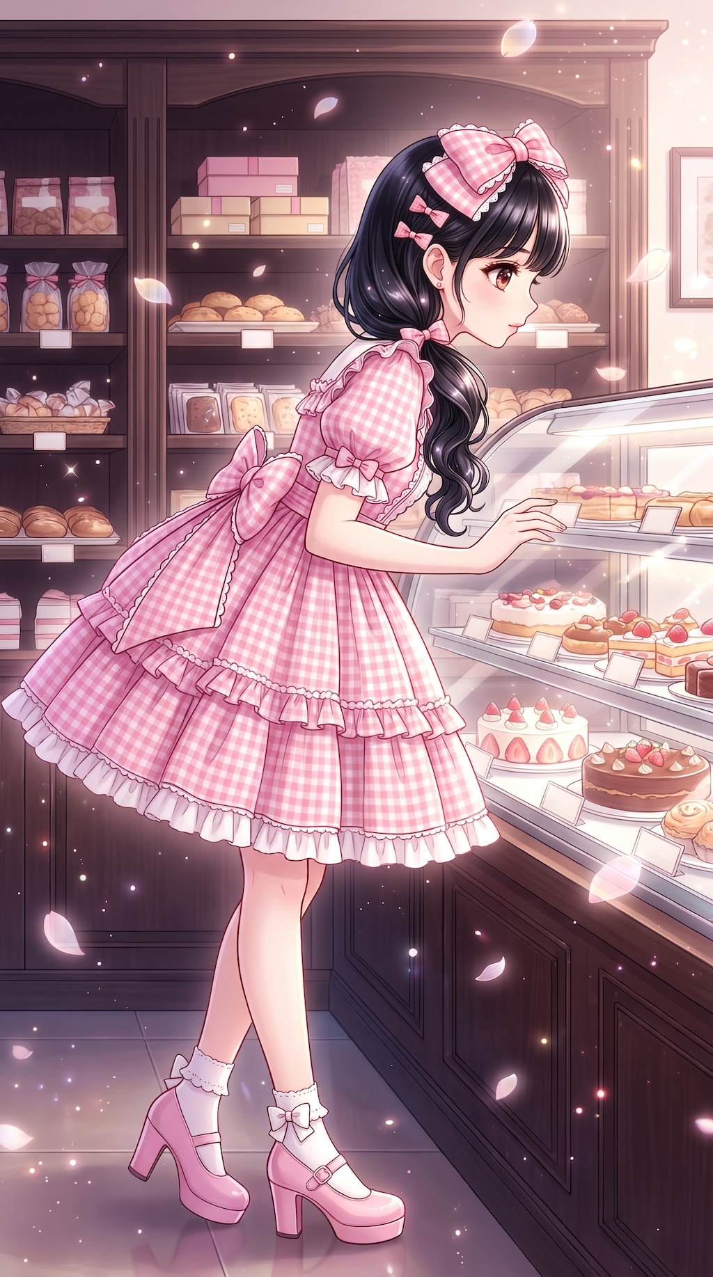菓子棚に咲く桃花