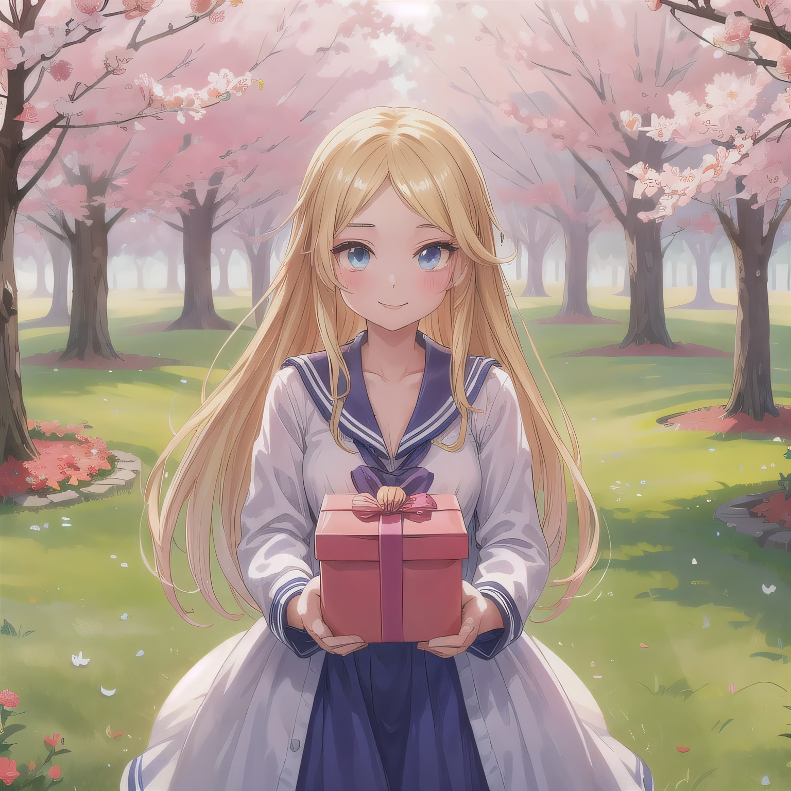 金髪ロングでセーラー服の少女２０ | の人気AIイラスト・グラビア