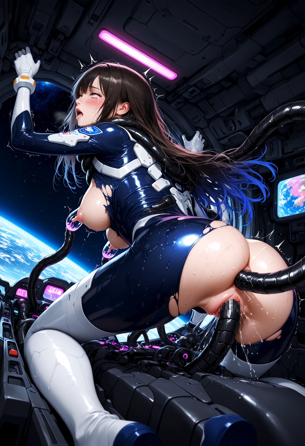 コックピットごと機械触手に侵蝕される