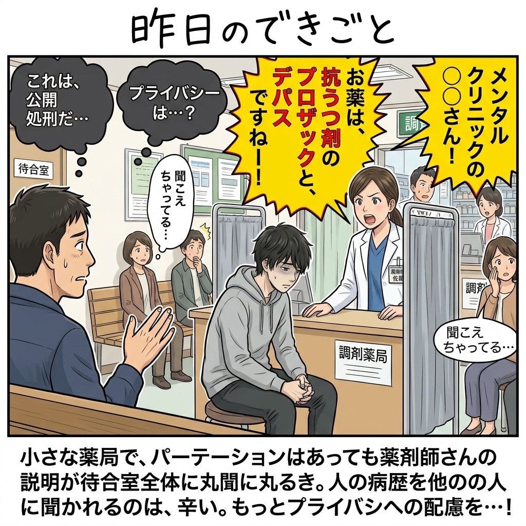 昨日の出来事｜薬局でのプライバシー配慮について考えさせられた話 | の人気AIイラスト・グラビア