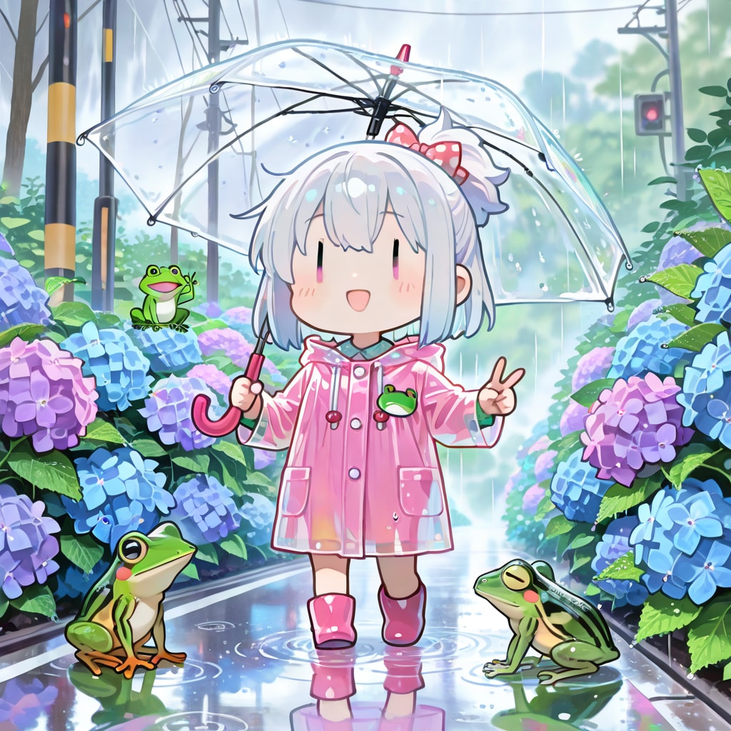 雨と蛙と白髪ちゃん