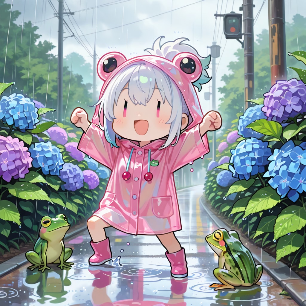 雨と蛙と白髪ちゃん