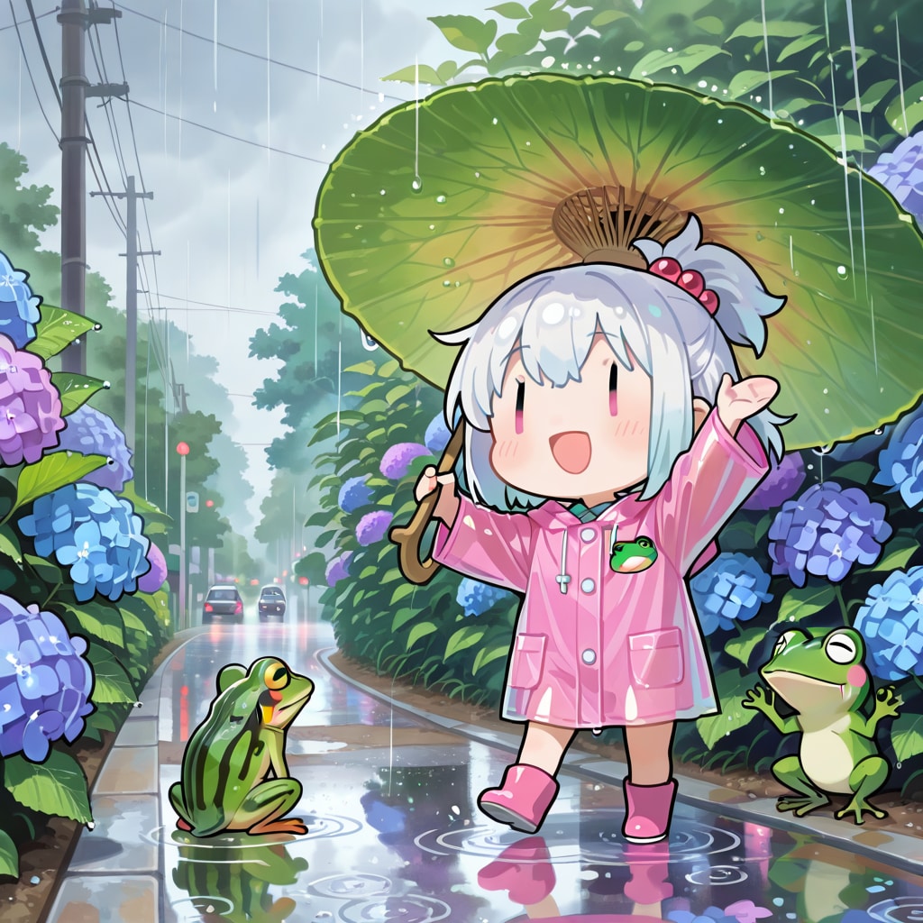 雨と蛙と白髪ちゃん