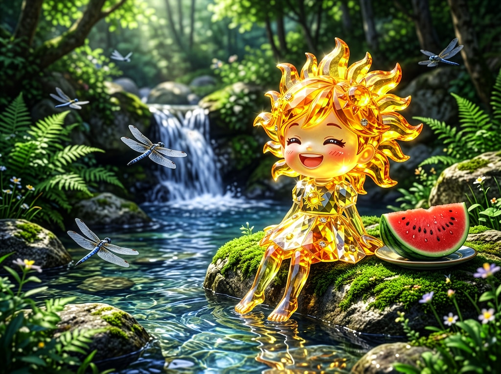 谷川で涼を取るクリスタル太陽ちゃん