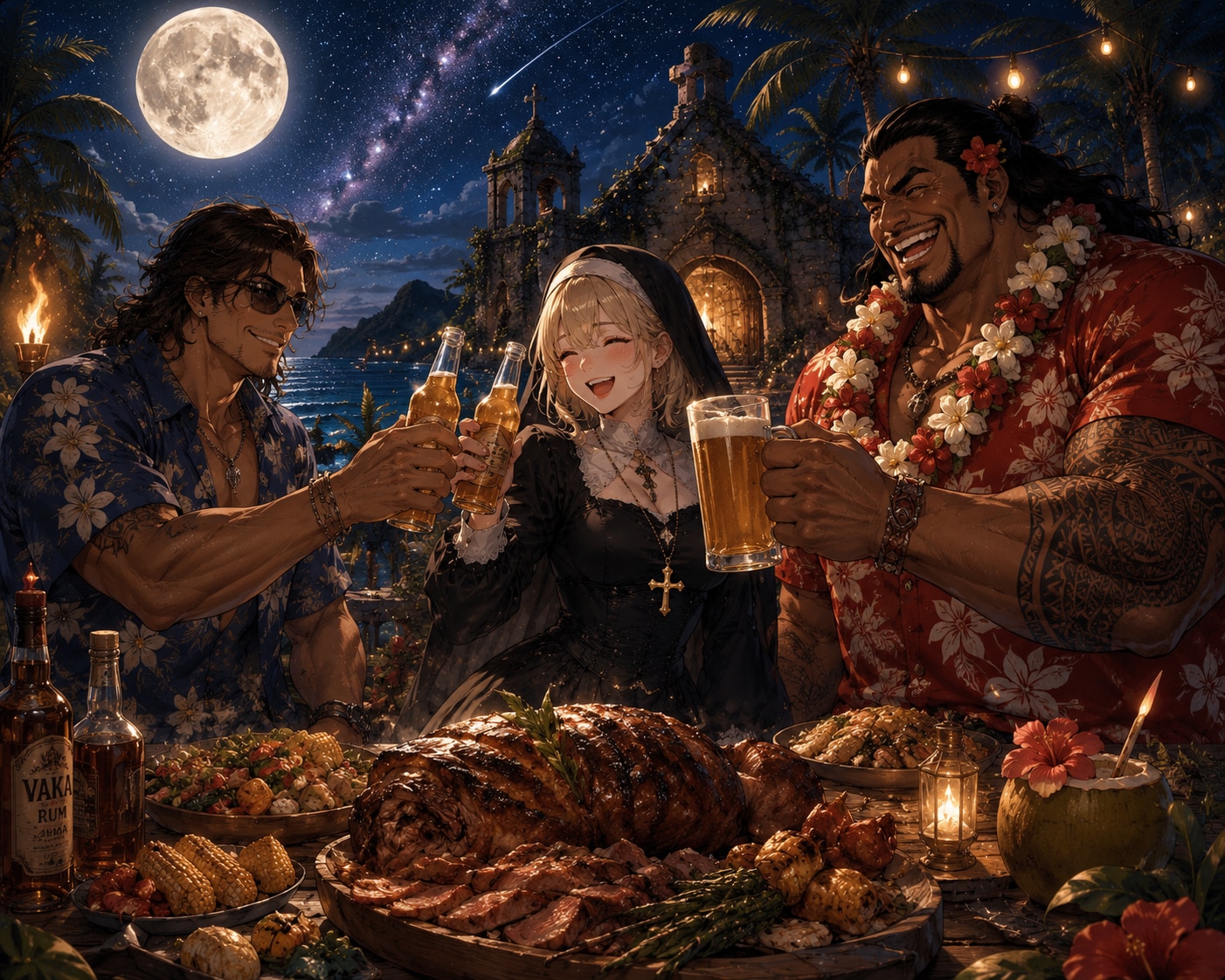 南洋の月夜に乾杯