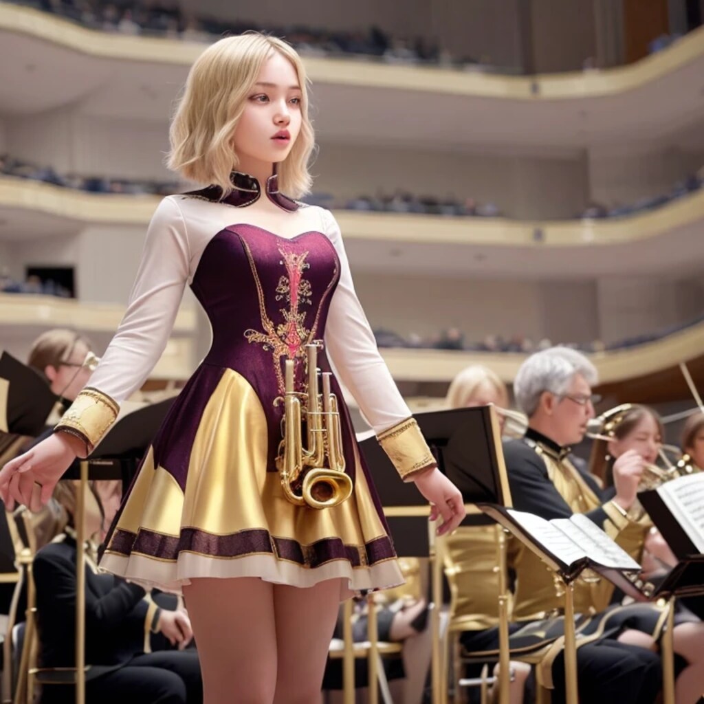金髪ボブでブラスバンドの美女
