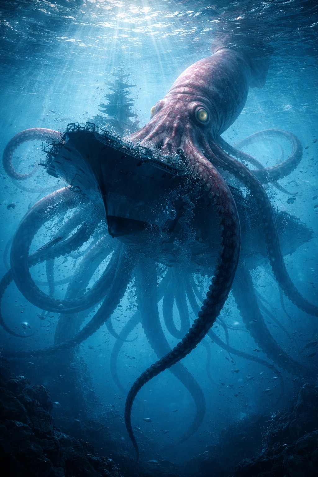 ダイオウイカに襲われる大型船 | の人気AIイラスト・グラビア