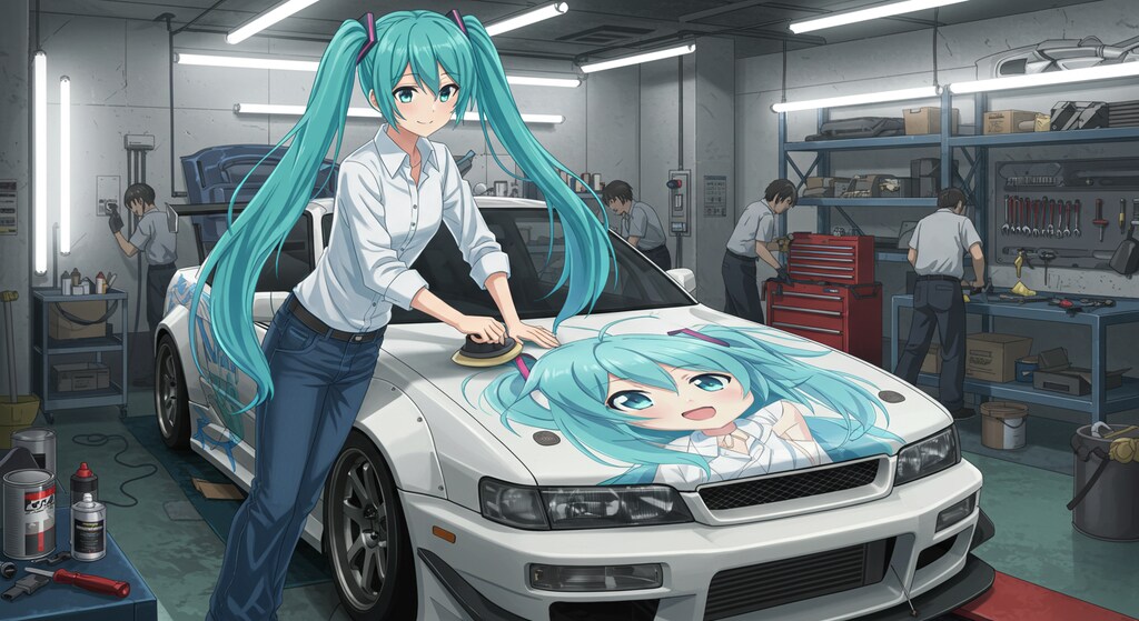 車をお手入れする初音ミク　リメイク