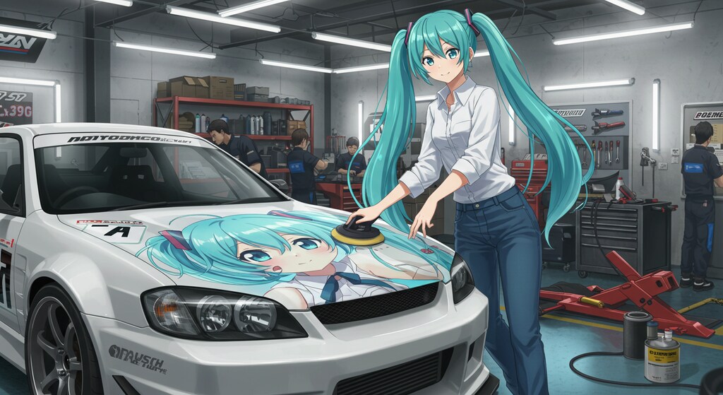 車をお手入れする初音ミク　リメイク