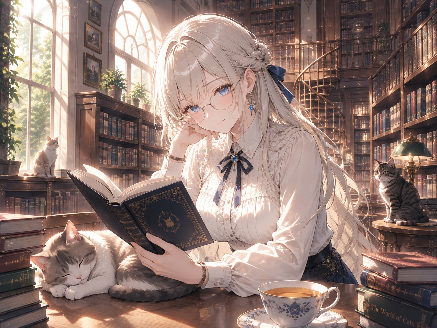 図書館と猫 | の人気AIイラスト・グラビア
