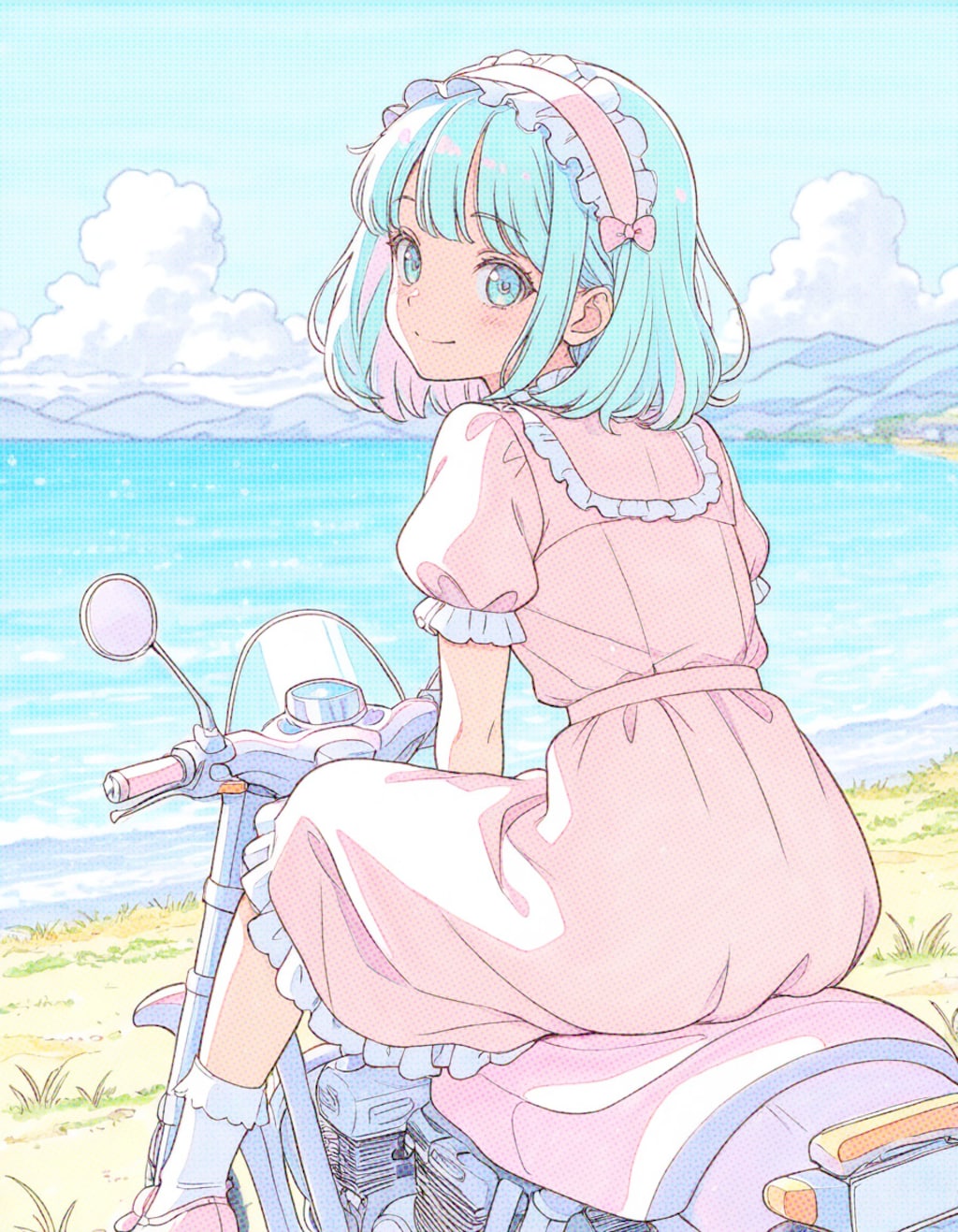 お嬢様バイクに跨る