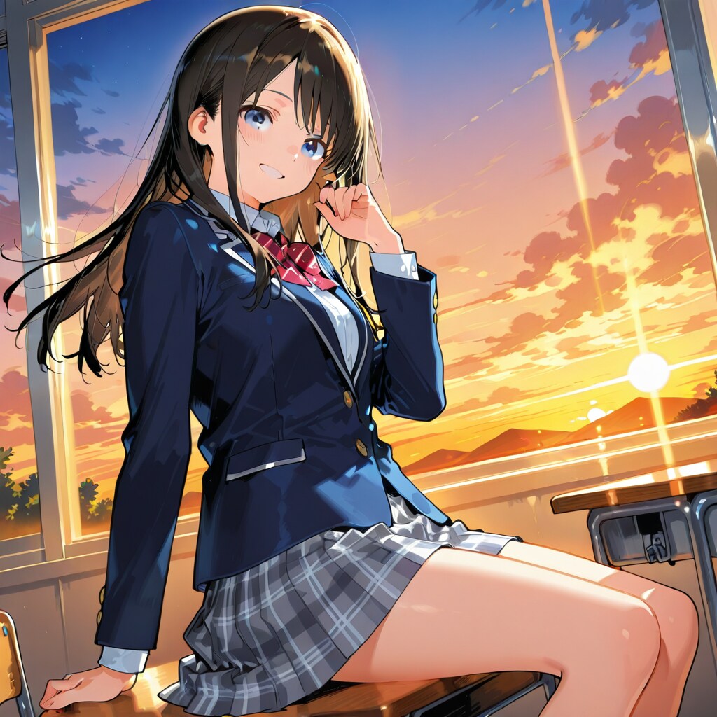 ブレザーと夕焼け