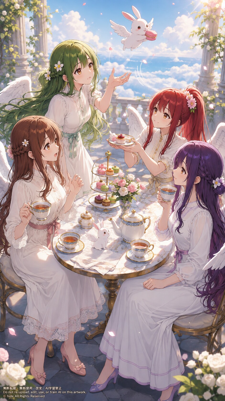 天使さんたち、庭のティータイム | の人気AIイラスト・グラビア