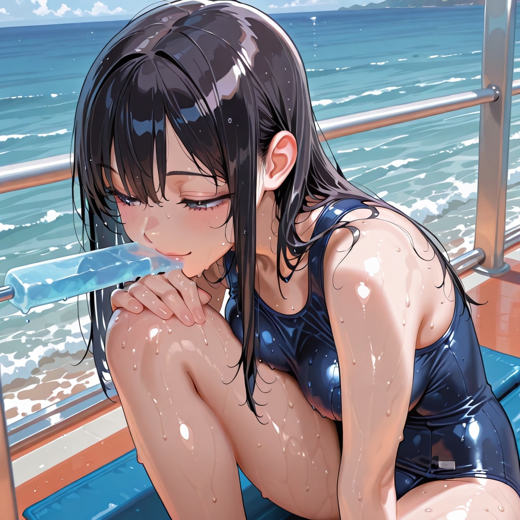 夏の海スク水ちょい失敗