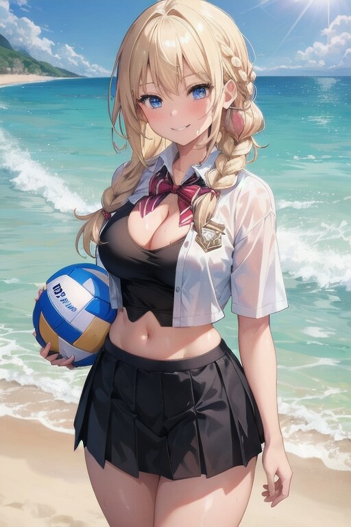 Blonde hair girl and volleyball