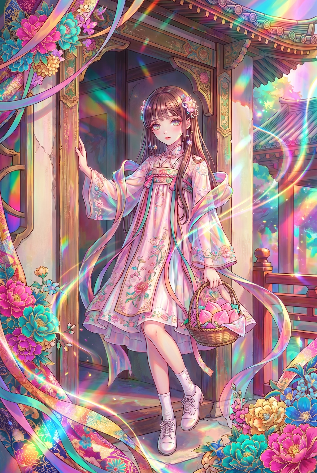 桃花窓辺幽姿