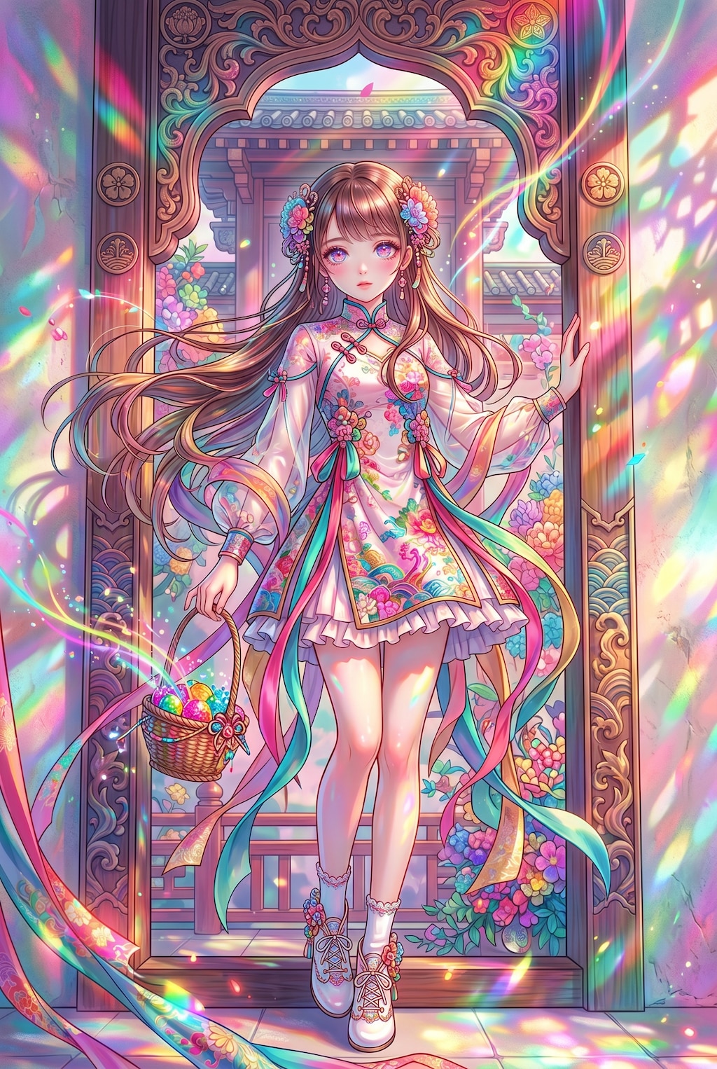 桃花窓辺幽姿