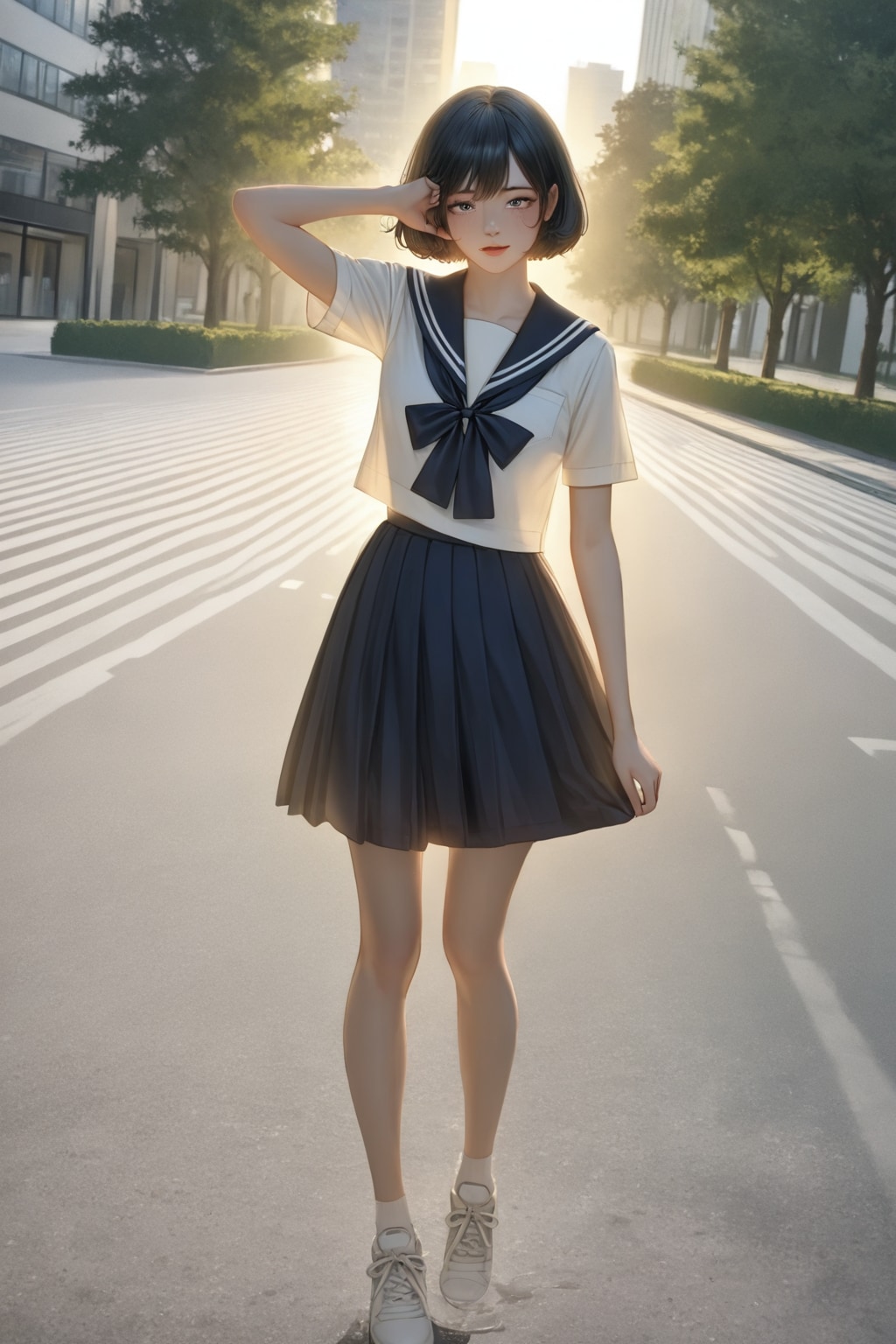 セーラー服の黒髪ショートカットさん