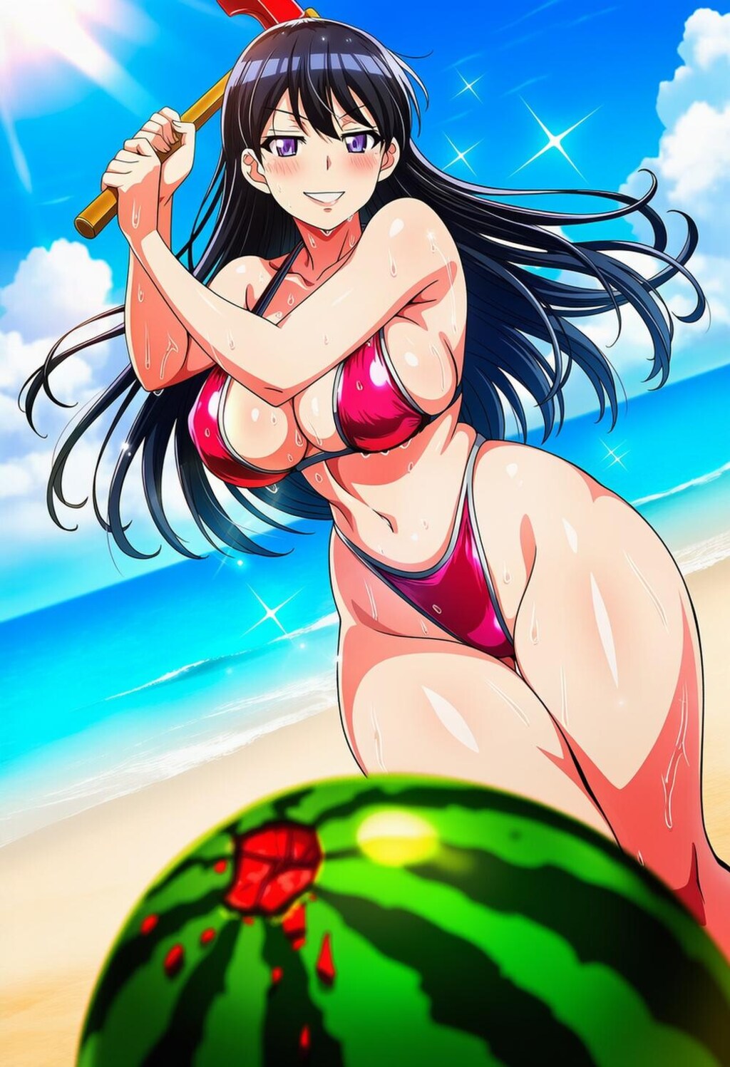 スイカ割りビキニコスプレ人妻