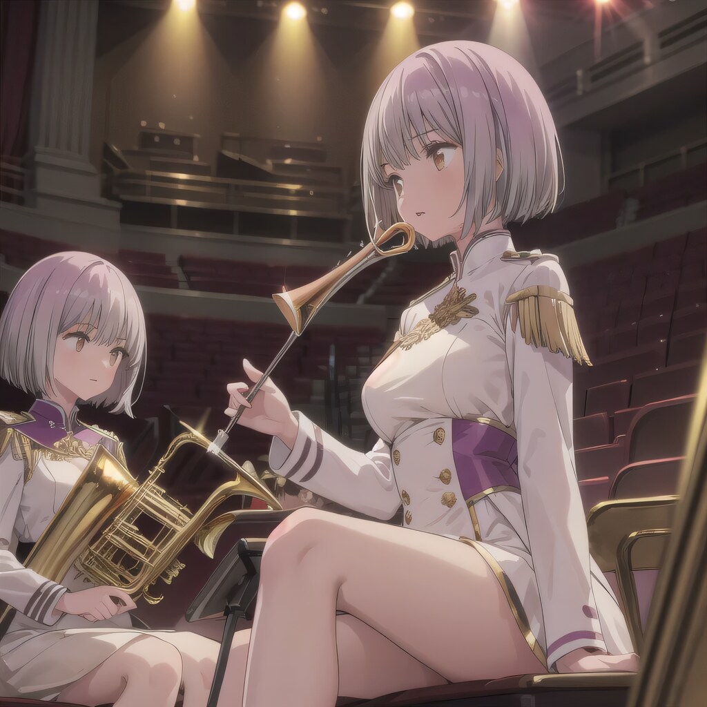 紫髪ボブでブラスバンドの少女