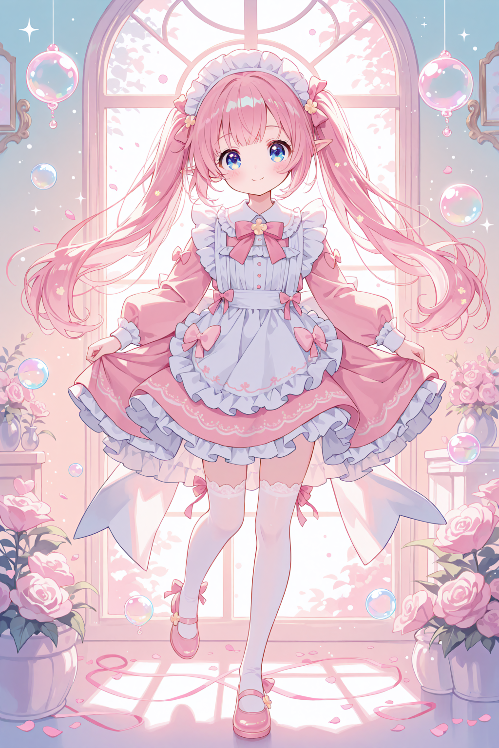 ふんわりピンクのエルフメイドちゃん